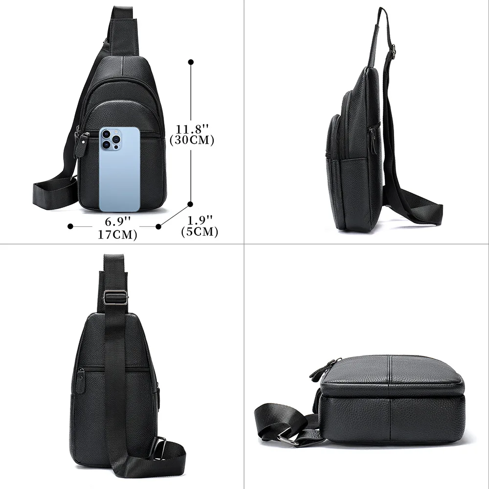 Sacos Crossbody de Couro Genuíno para Homens, Saco Peito USB, Designer Messenger Bag, Sacos De Ombro, Pacote Diagonal, Mochila de Viagem