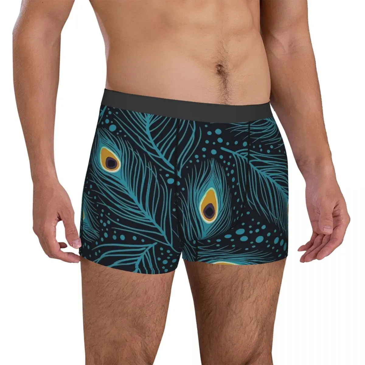 Peacock Feathers Underwear Animal Feather Men Panties Printing Plain Trunk High Quality Boxer Brief Plus Size