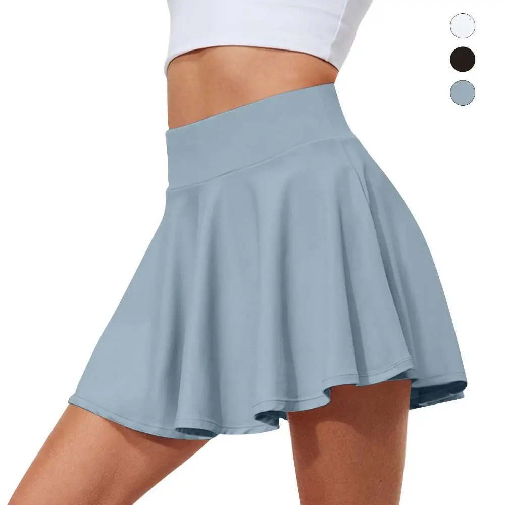 

Pleated Tennis Skirts Tummy Control with Shorts Pockets High Waisted Skirts Moisture Wickin Crossover Style Running Skirts