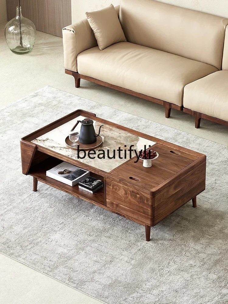 Y183North American black walnut Pandora rock slab coffee table Nordic solid wood living room tea table rectangleQQ