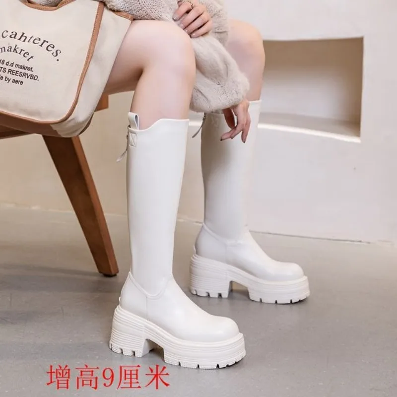 Fujin 9cm Microfiber Synthetic Leather Knee High Fashion Autumn British Boots ZIP Platform Wedge Women Boots Ankle Spring Shoes