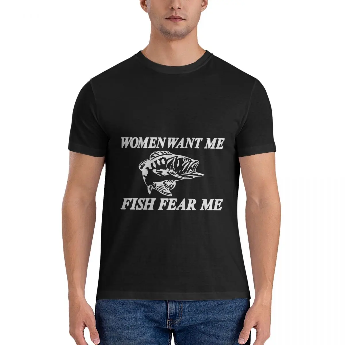 

Women Want Me Fish Fear Me New Arrival Mens T Shirts Tops Shirt Cotton Slim Fit