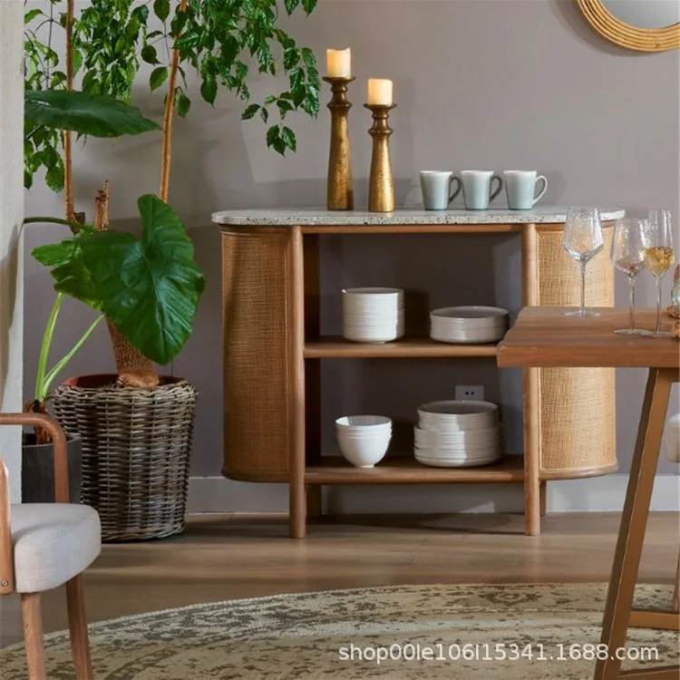 Ancient restaurant hotel storage locker decorative tea cabinet marble rattan art dining side cabinet cabinet