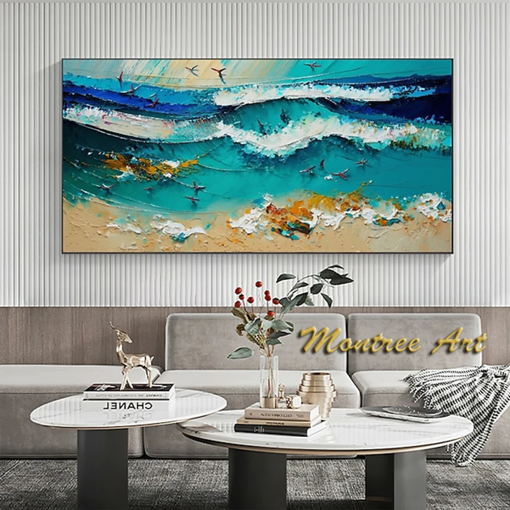 Handmade Oil Painting Wall Art Original The Waves Abstract Beach Painting Living Room Hallway Bedroom Decorative Painting