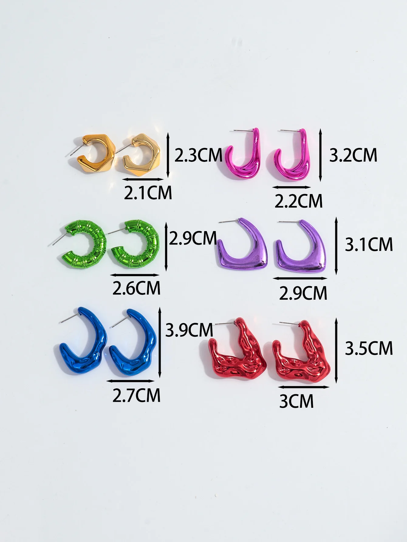 6pair/set Acrylic Irregular Circle Hoop Earrings for Women Girls Geometric Metallic Color C Shape Earrings 2024 Fashion Jewelry