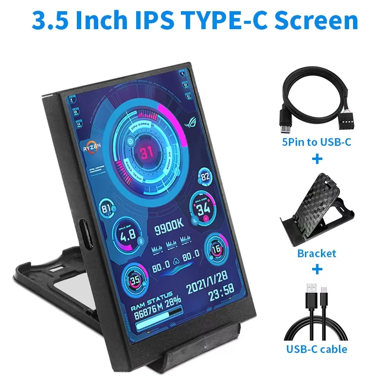 

3,5-дюймовый дополнительный экран IPS Type-C DIY мини-компьютерный дисплей CPU GPU RAM HDD монитор с держателем ЖК-дисплей свободно AIDA64