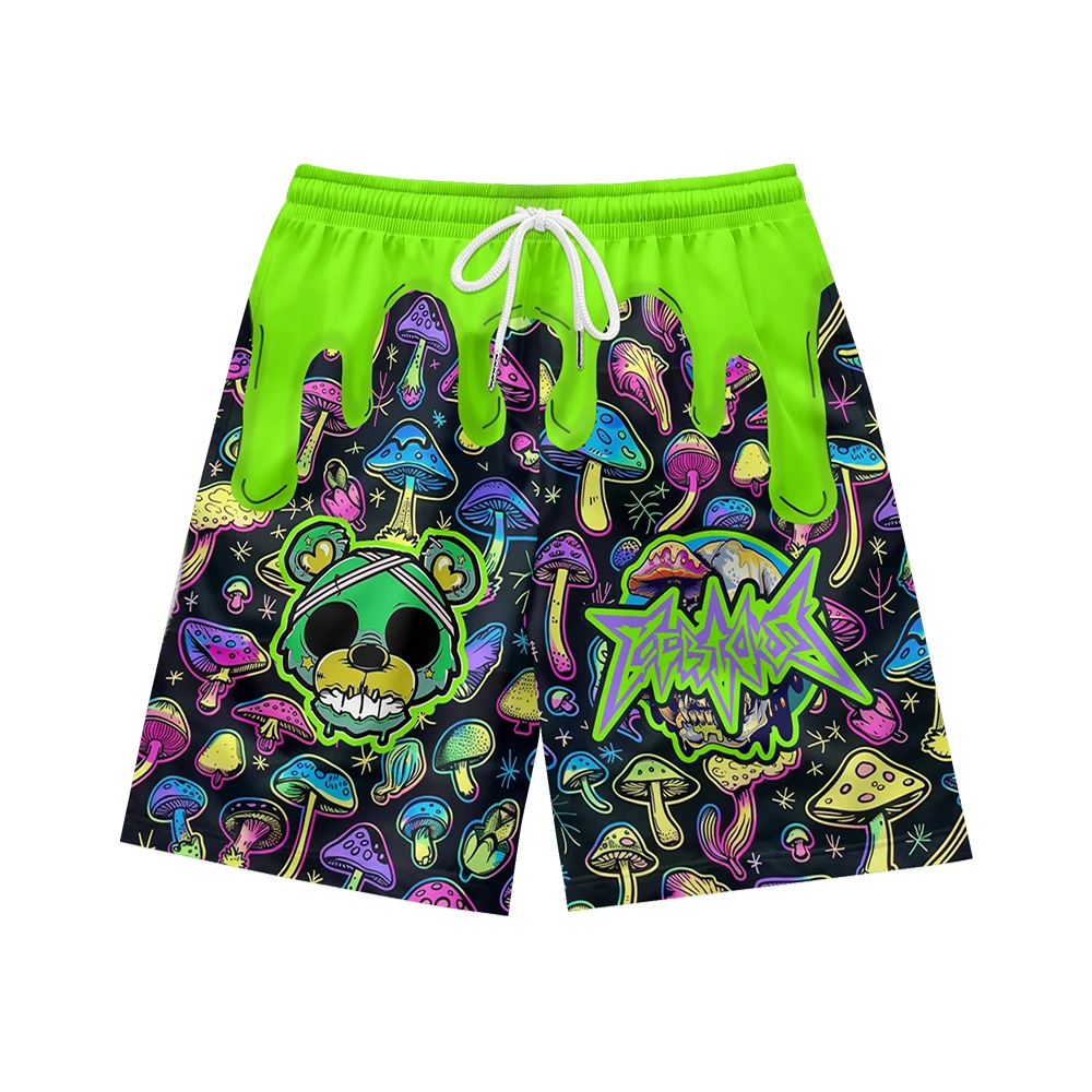 Men's Shorts 100% Polyester All Over Printing Custom Summer Men Shorts pantalones casuales green bear printing