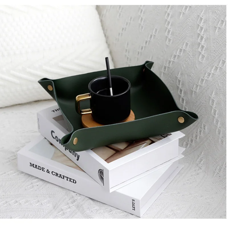 Nordic Style Leather Storage Tray Desktop Organizer For Key Jewelry Cosmetic Storage Box Folding Organizer Home Decoration