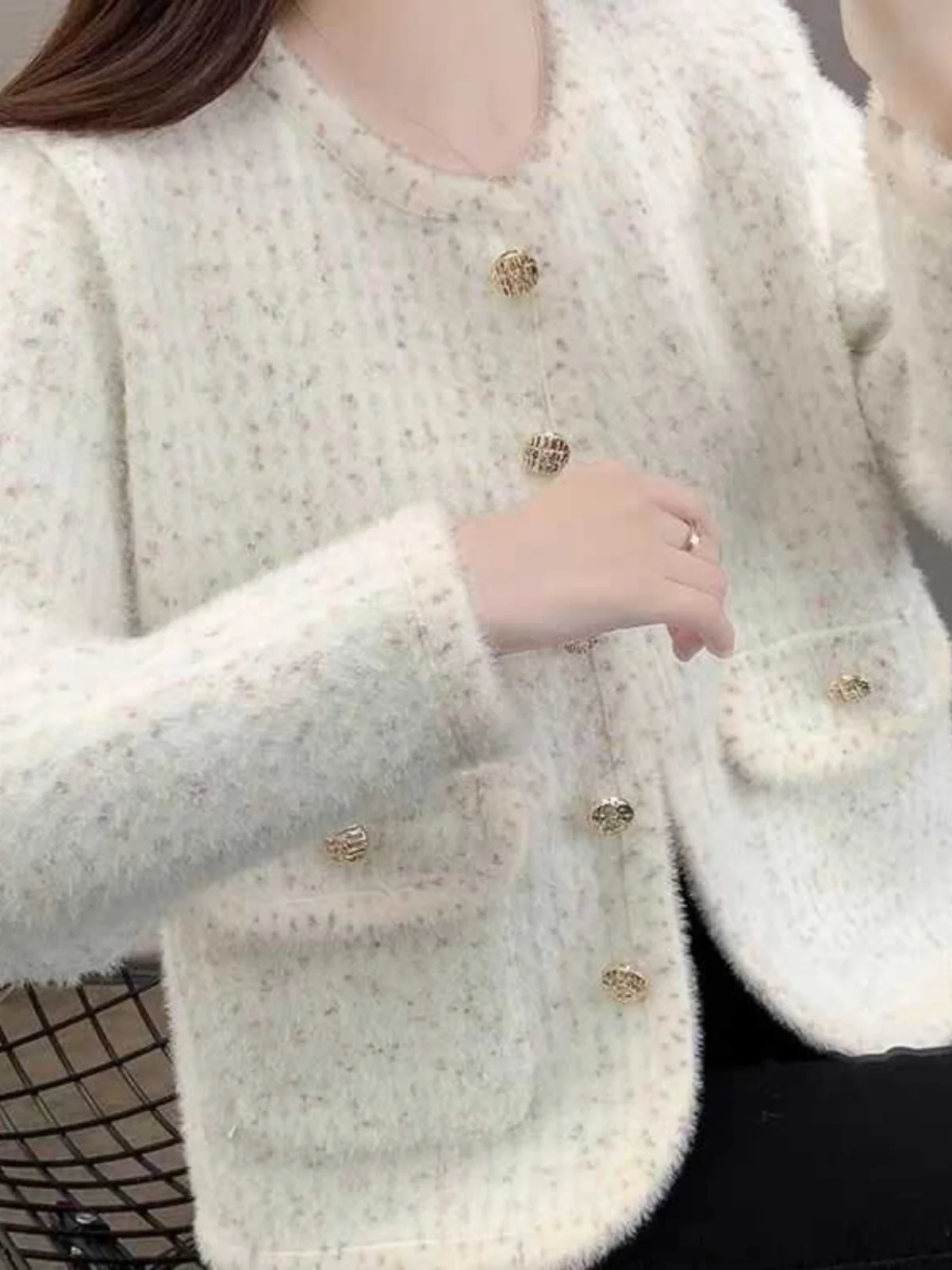 

Sli ort Mink Knitted Cardigan Women's Autumn Winter New Faion Sweater Sweet Sle Straight Tube Button ket Long Sl...