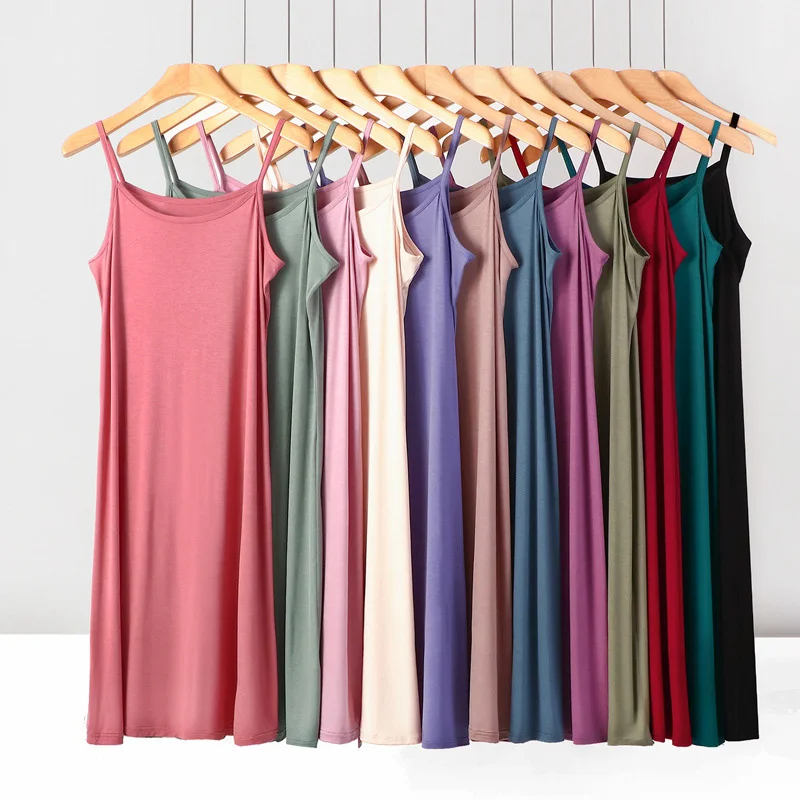 Saia modal sem mangas para mulheres, vestidos completos, colete interno, vestido combinado feminino, tamanho grande, verão