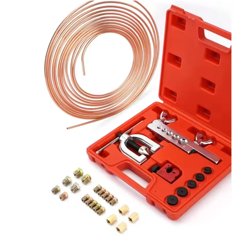 25Ft 3/16'' Brake Line Kit with 16 Fittings and 4 Unions Brake Pipe Fittings,Brake Line Double & Single Flaring Tool Kit