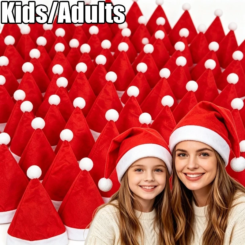 Velvet Santa Hat Soft Plush Velour Christmas Hat Classic Xmas Costume Headwear Holiday Cosplay Props Accessories for Kids Adults