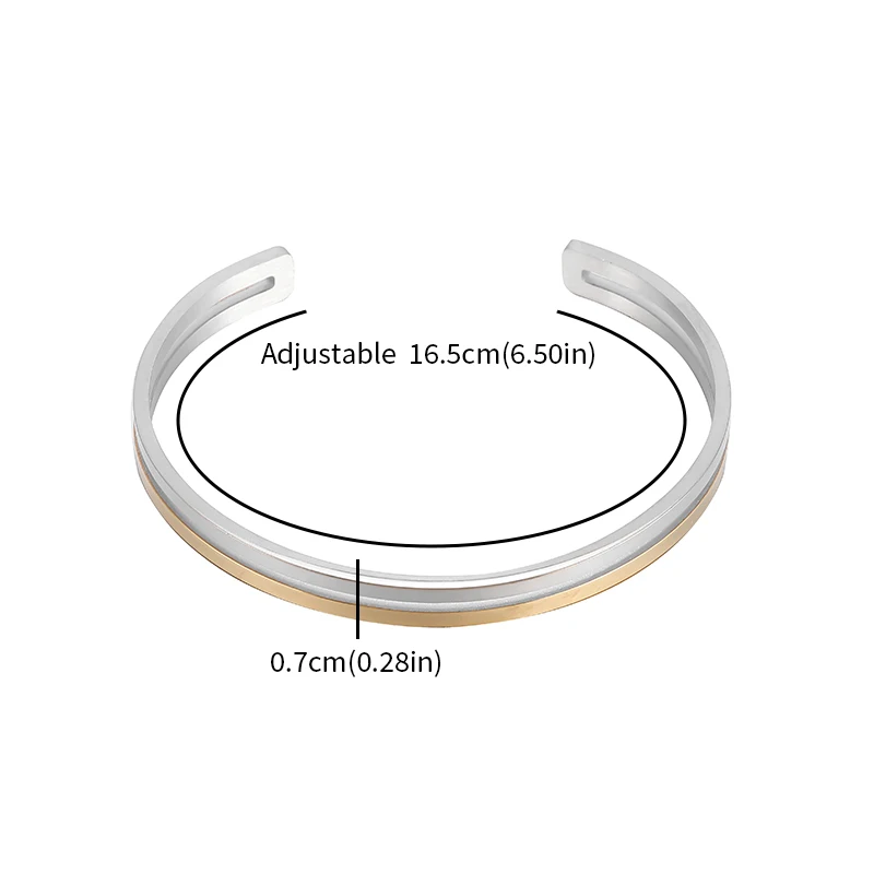 Bracciale aperto lucido a doppio strato semplice di alta qualità in acciaio inossidabile, gioielli da coppia con bracciale a due colori da uomo e da