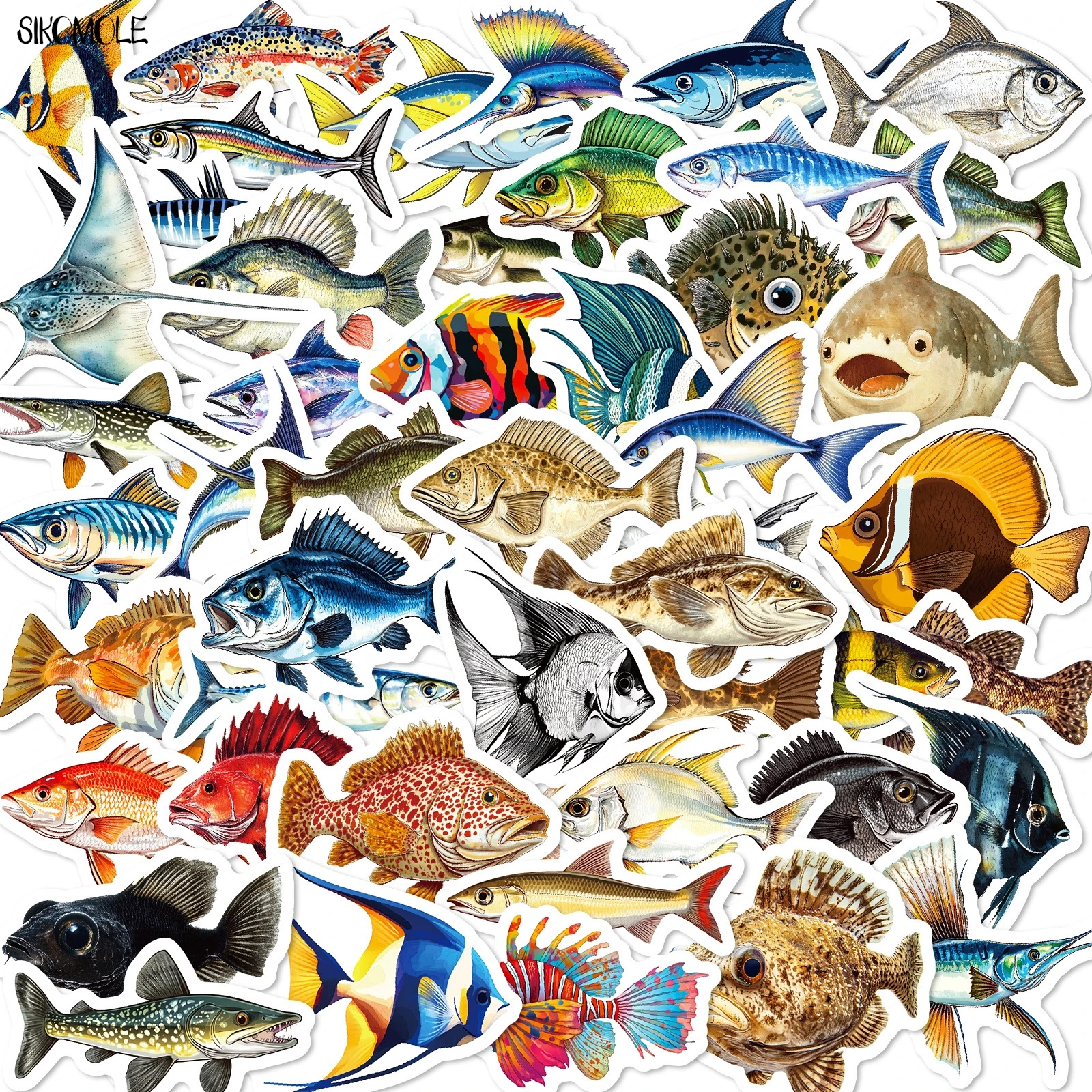 10/30/50PCS Realistic Marine Fish PVC Graffiti Stickers Aesthetic Animals DIY Decoration Toys Travel Luggage Decal Sticker Pack
