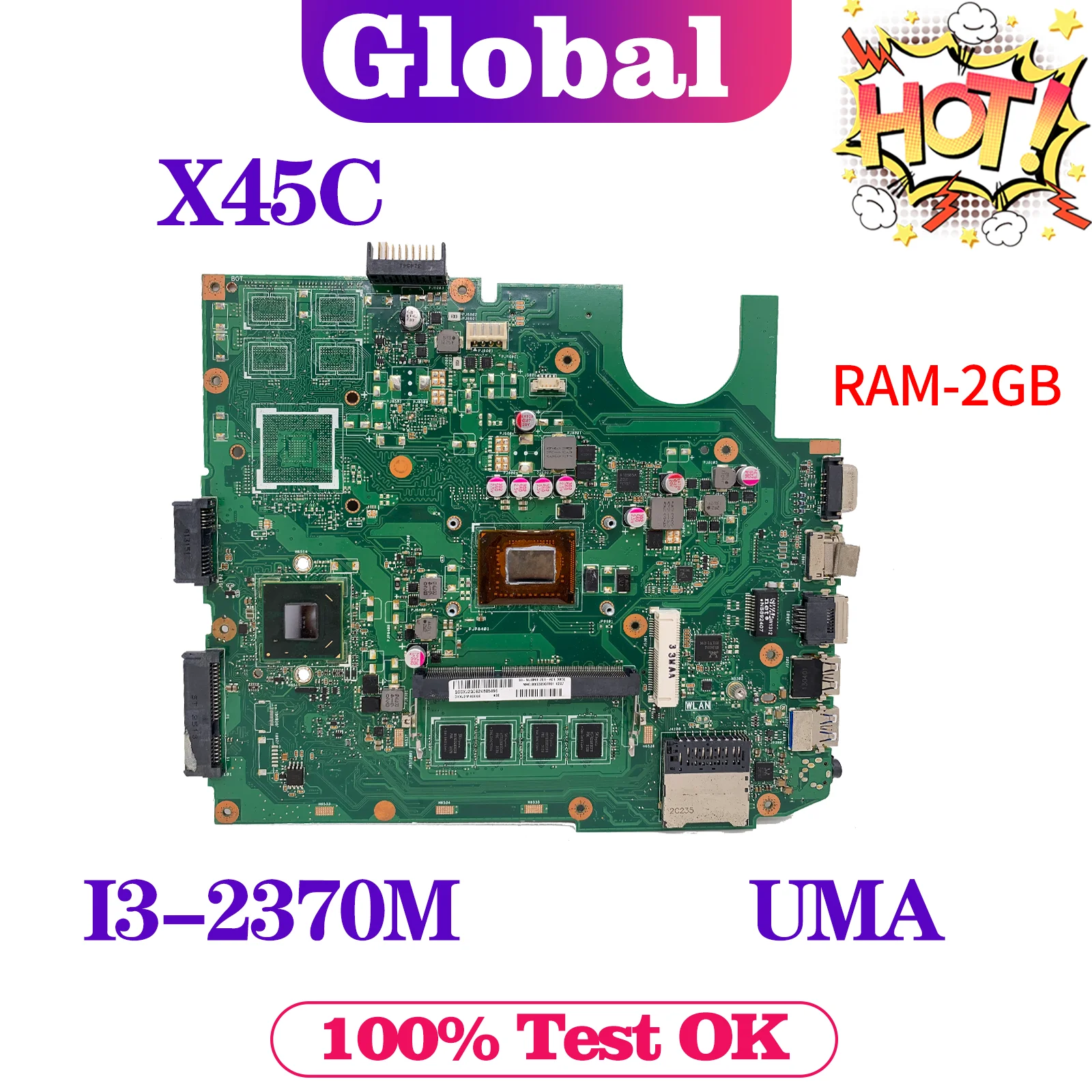 KEFU X45VD Mainboard For ASUS X45C F45VD F45C Laptop Motherboard I3-2370M Support i3 i5 2GB/4GB-RAM UMA/GT610M