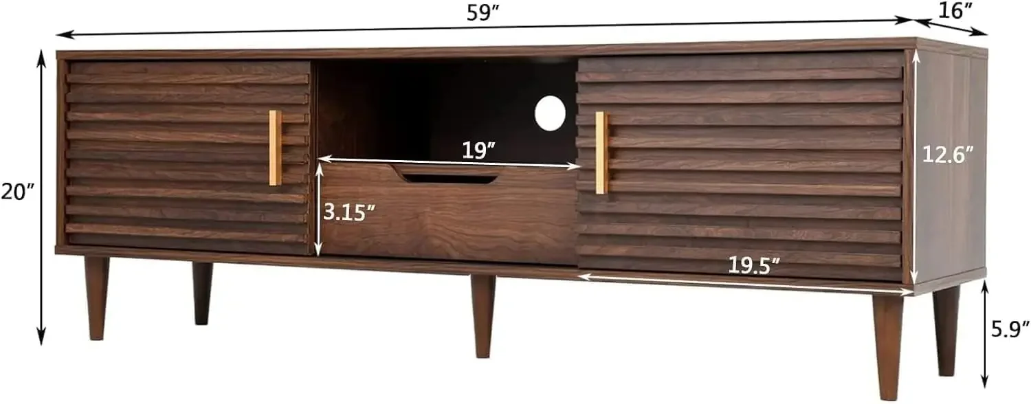 Mid-Century Modern TV Stand For 65 Inch TVs, Wood Entertainment Center TV Console Table With Storage Drawer And Open Sh|