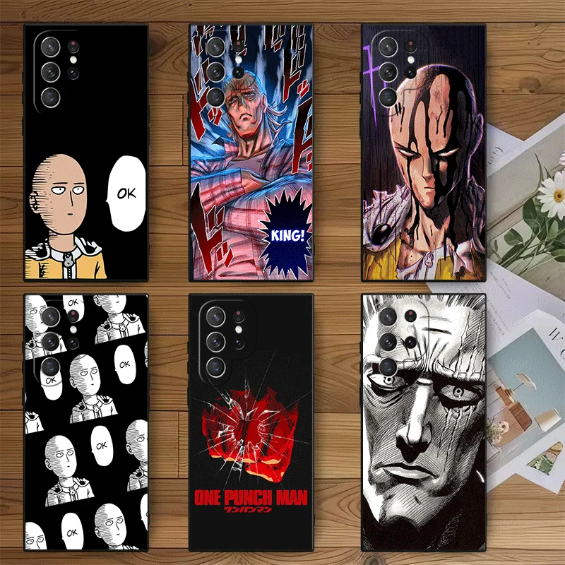 One P-Punch-Mans Saitama King Soft Phone Case for Samsung Galaxy S23 S24 S25 S26 Ultra S22 Plus S21 FE S20 + S25 Edge Black Cove