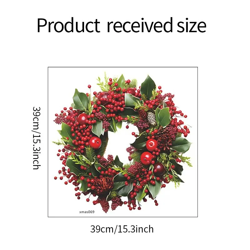 1PC Christmas Artificial Pine Acacia Flower Wreath Decorative Wall Sticker for DIY Home Glass Doors Windows Self-adhesive Decor