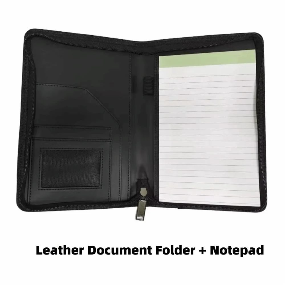 

A5 Business Portfolio Zippered PU Leather Portfolio Folder with Business Card Holder Memo Note Pad Document Case Organizer