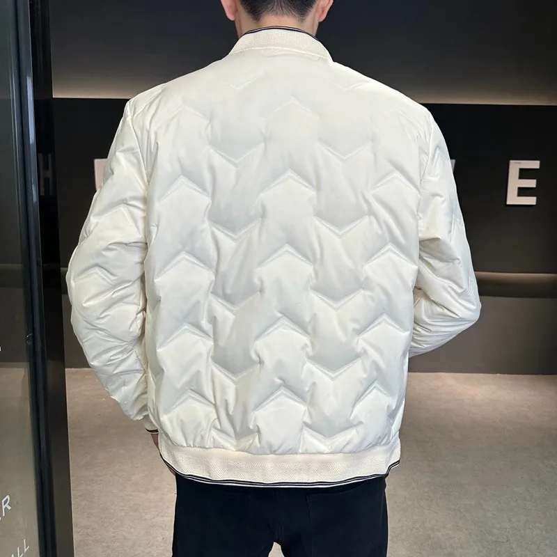 2025 Men's Solid Color Zipper Casual Trendy Simple Basic Loose Baseball Jacket Winter New Fashion Male 50% Goose Down Coats Tops