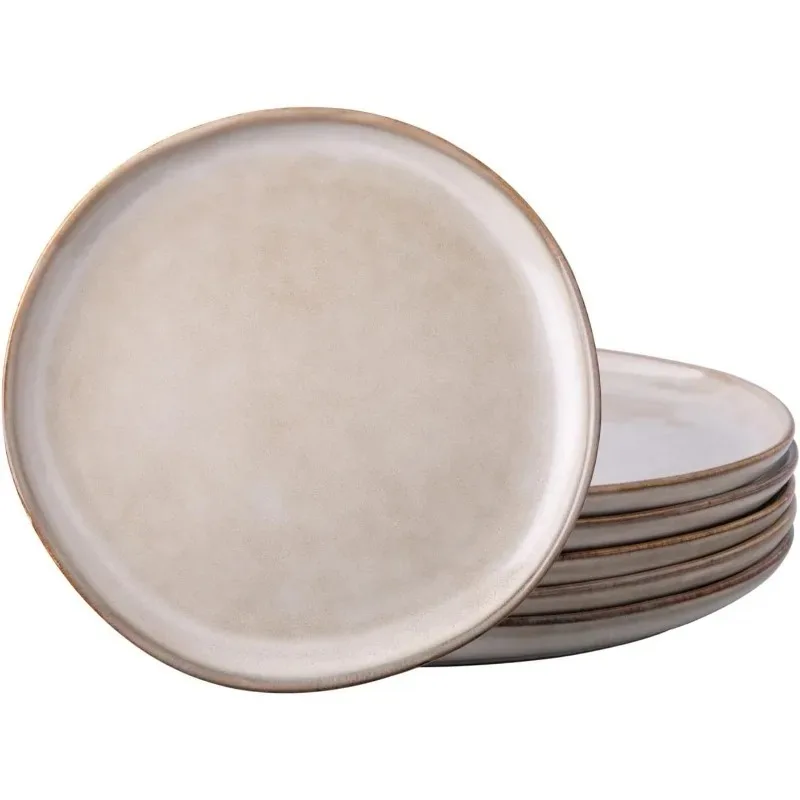 Ceramic Dinner Plates Set of 6, 10.5 Inch Handmade Reactive Glaze Stoneware Plates, Rustic Shape Dinnerware Dish Set