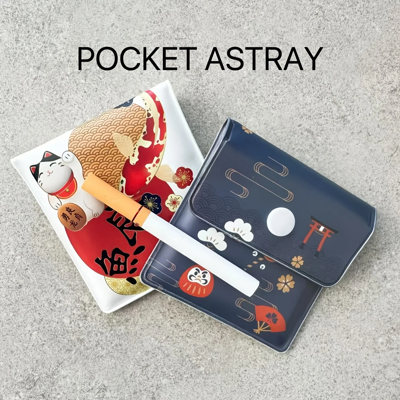 2-Pack Maneki-Neko Car Ashtray Pouch, Cat EVA Fireproof Portable Cigarette Disposal for Travel, Outdoor & Smoking Accessories