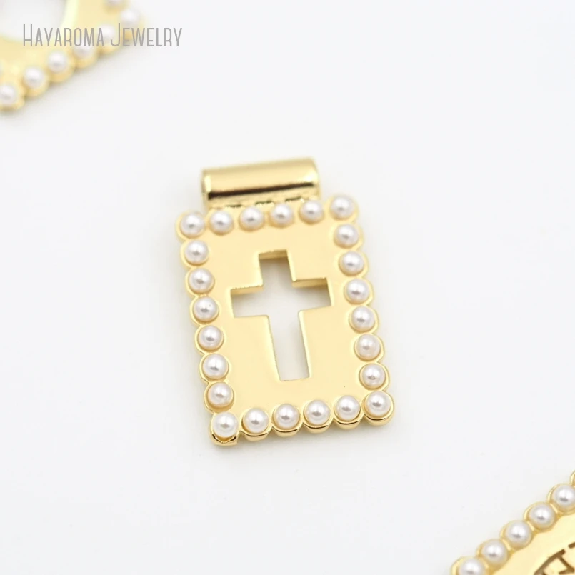 

2Pcs Copper Wholesale Rectangle Cross Crisscross Metal Jesus Christian Jewelry Gold Color Pendant Charms PM52994