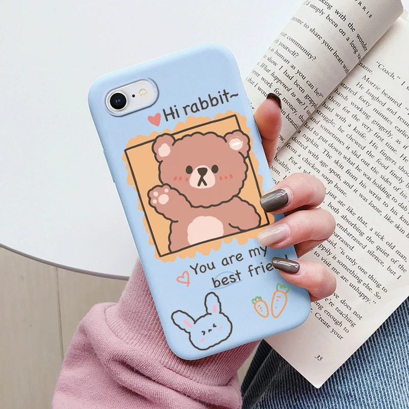 Flowers Funda For iphone 7 8 Plus SE 2020 Capa iphone7 7+ 8+ Phone Case Soft Silicone Cute Cat Bear Back Cover For iphone SE2020