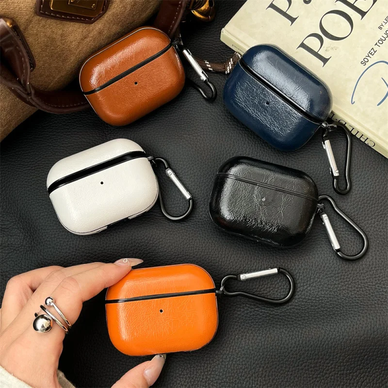 

Glossy Cowhide Texture Business Earphone Case Compatible with Appleairpods3/4Solid Color Full CoveragePRO3/PROPersonality