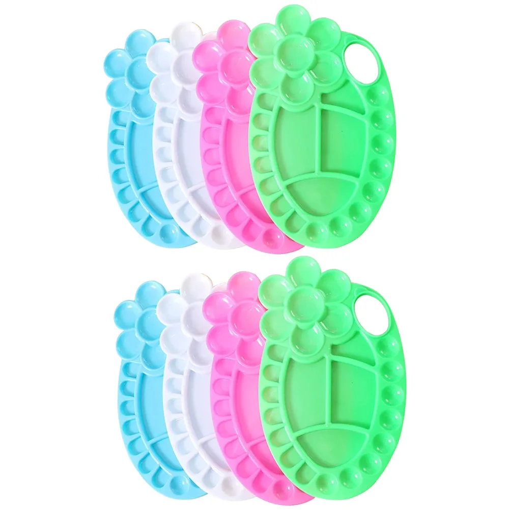 

8pcs Plastic Paint Pallet Color Mixing Plate Watercolor Pigment Tray Oil Painting Board Reusable Compact Lightweight Diy Drawing