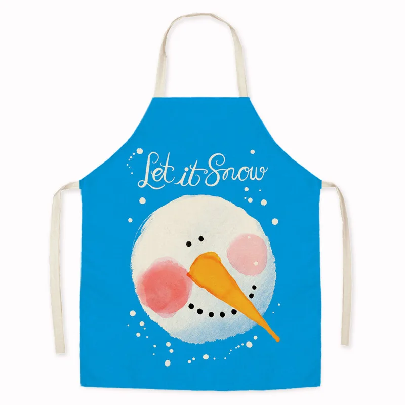 Merry Christmas Pattern Linen Hand Wipe Sleeveless Waist Apron Adult Children Home Festival Decor Kitchen Cooking Tablier