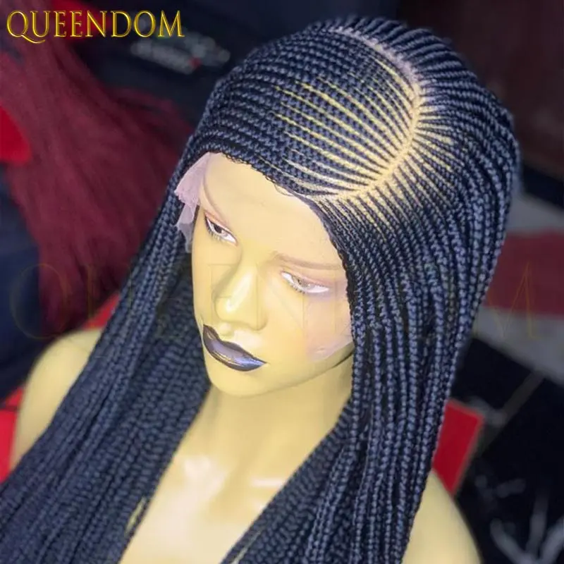 

36" Side Part Full Lace Goddess Box Braid Wig for Women Blonde Faux Locs Synthetic Burgundy Braided Wigs with Baby Hair