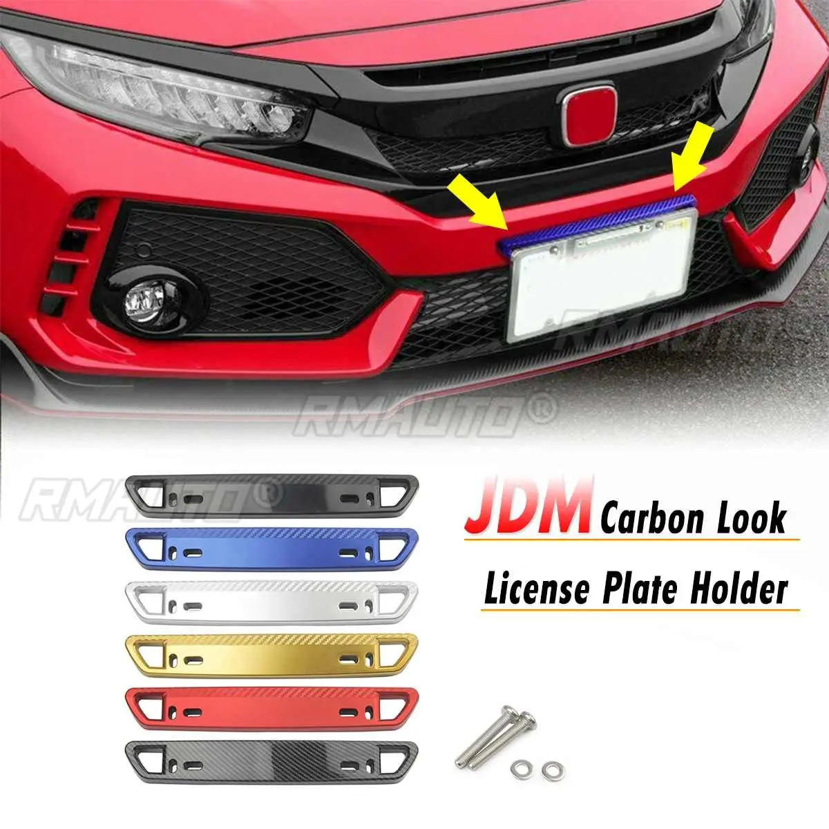 Universal 6 Colors ABS Carbon Lo Style Bumper Front Number License Plate Trim Frame Holder Decor Relocate Bracket