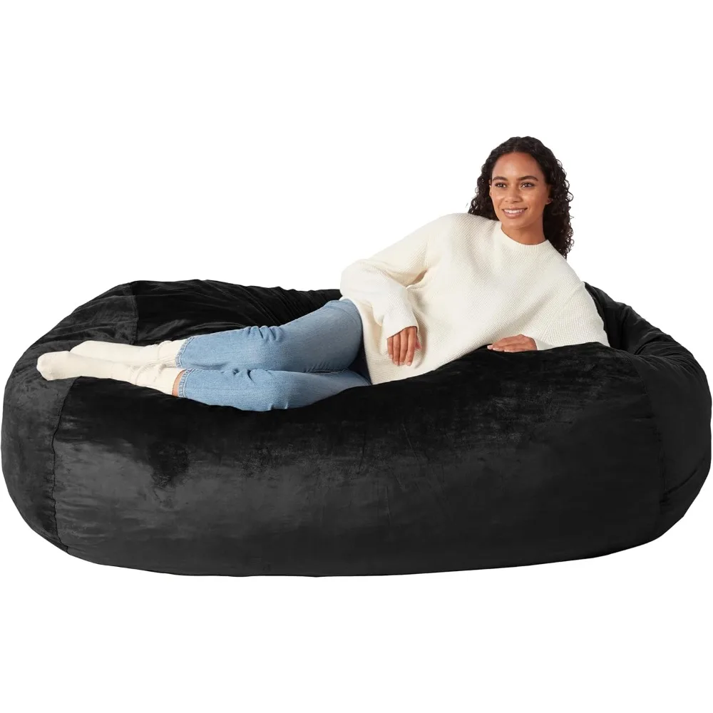 

Memory Foam Filled Bean Bag Lounger with Microfiber Cover, 6 ft, Black, Solid chairs for bedroom giant bean bag bean bags