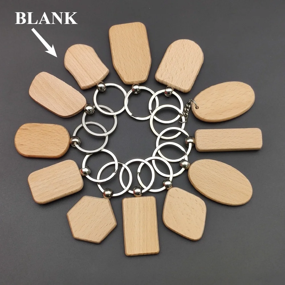 Blank Beech Wood Keychain Bulk DIY Laser Engraving Personalized Custom Key Ring for Car Pendant Gift Wholesale AD Business Gifts