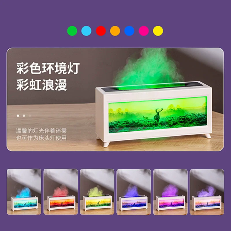 Difusor de óleo essencial de lareira, umidificador de ar aromático USB sem água com desligamento automático e luzes LED de 7 cores para decoração de casa