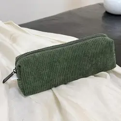 Retro Corduroy Solid Color Pen Bag Student Pencil Case Box Pencil Pouch Women Cosmetic Bags Makeup Bag Key Lipstick Storage Bag