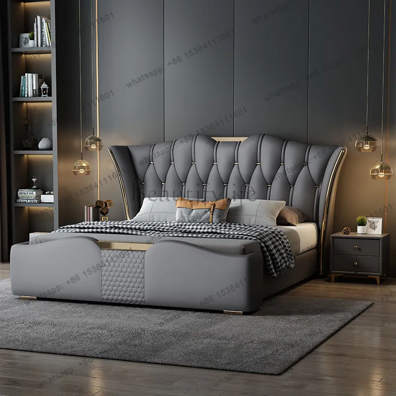 FG European Simple Bed Modern Headboards Space Saving Girls Bedroom Sleeping Bed Design Single Letto Matrimonialeunique Furnitur