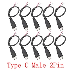 10Pcs Black 5V USB Type C Male Plug 2 Pin to Bare Wire Open End Power Wire Connector USB-C DIY Repair Power Charging Cable 24AWG