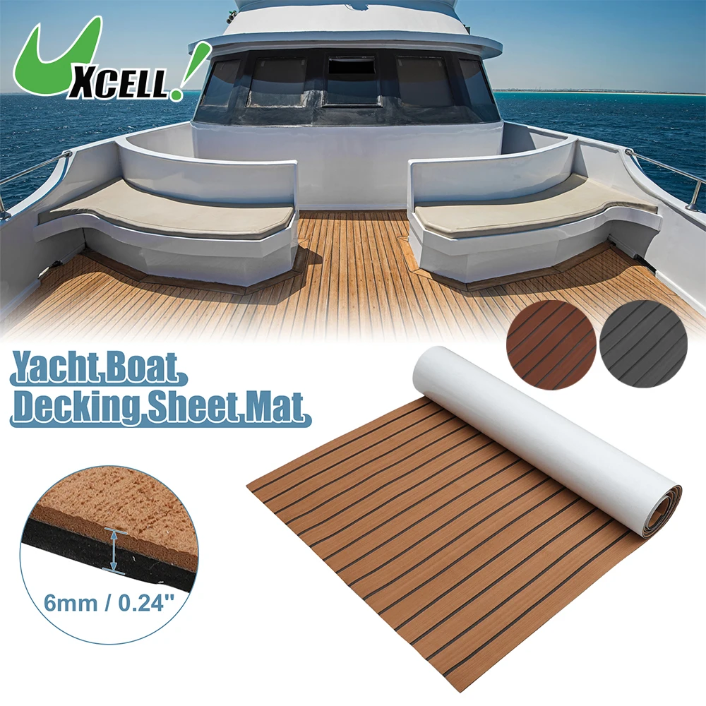 UXCELL 2400x900x6mm EVA Faux Teak Decking Sheet Mat Non-Slip Self-Adhesive for Boat Yacht Marine Deck Pad RV Car Trunk Flooring