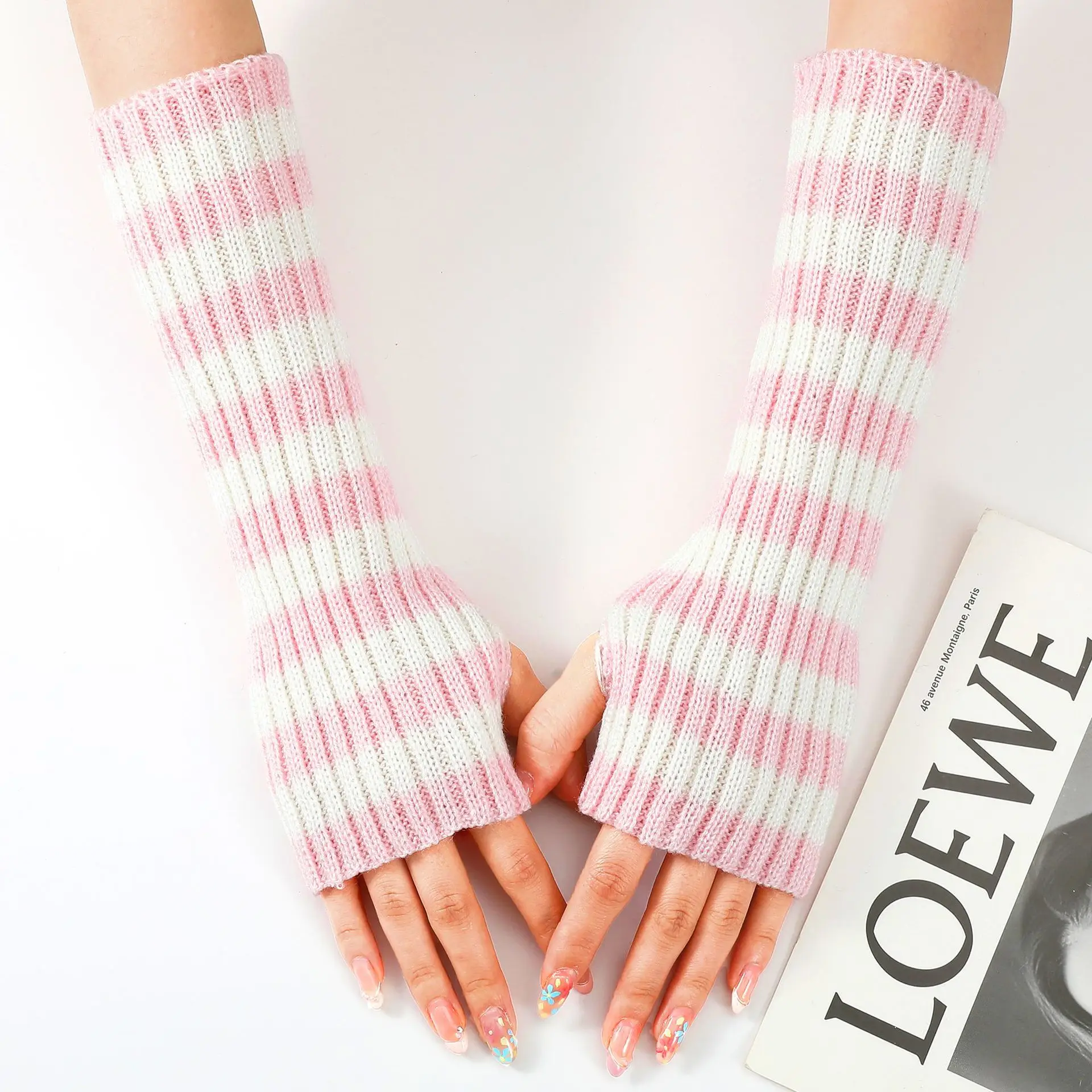 Couvre-bras pour femmes, automne et hiver, Kawaii japonais Harajuku Goth, demi-doigt tricoté, chauffe-bras, gants Y2K, manches de bras pour filles