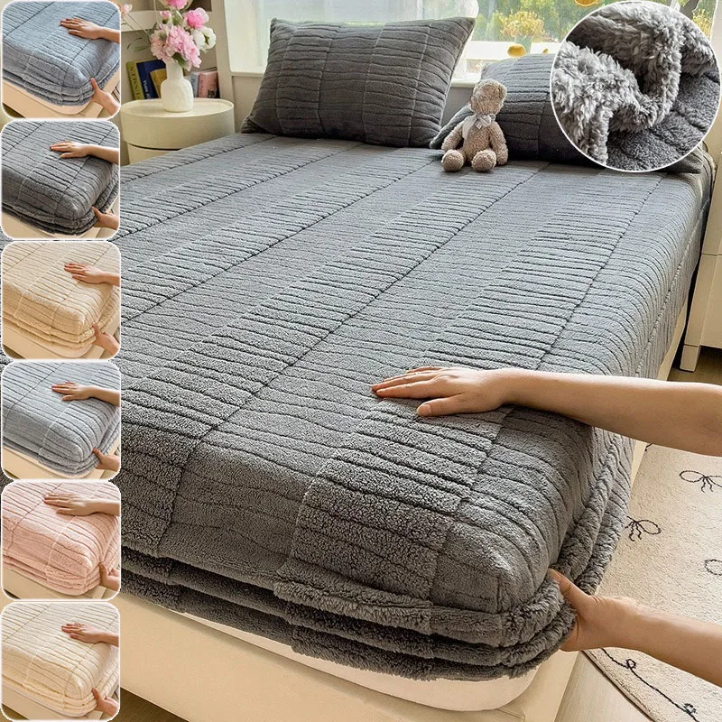 

Winter Warm Jacquard Fitted Sheet with Elastic Band Fluffy Soft Ripple Bed Cover Non-slip Mattress Cover for Single Double Bed