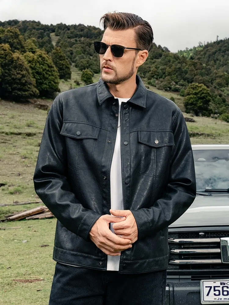 

Enjeolon Мужская повседневная куртка из искусственной кожи с несколькими карманами и воротником-стойкой Jaet Верхняя одежда на осень и зиму