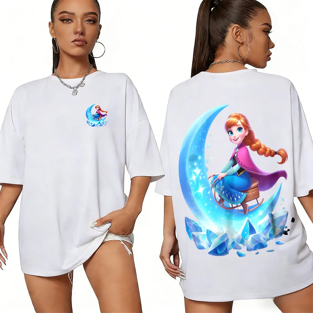 

Лето 2026, футболка с рисунком «Холодное сердце Анны», костюм для родителей и детей, хлопковые высококачественные свободные классические топы с короткими рукавами, футболки унисекс