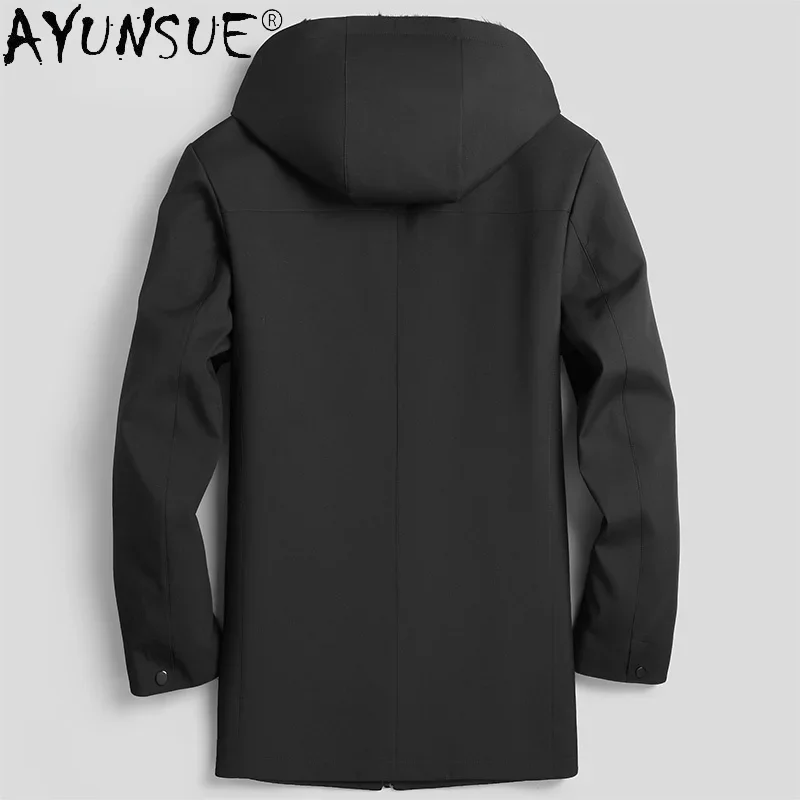 AYUNSUE High-end Hooded Men's Fur Parkas 2021 Winter Black Warm Thick Coats Real Mink Fur Liner Parkas Jaqueta Masculina Gmm440