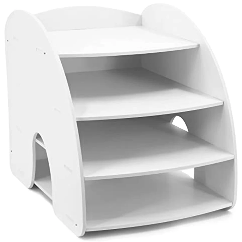 HOT-Desktop File Rack 4-Layer Folder Rack File Classification Finishing Home Office Classroom Desktop Paper Organizer White