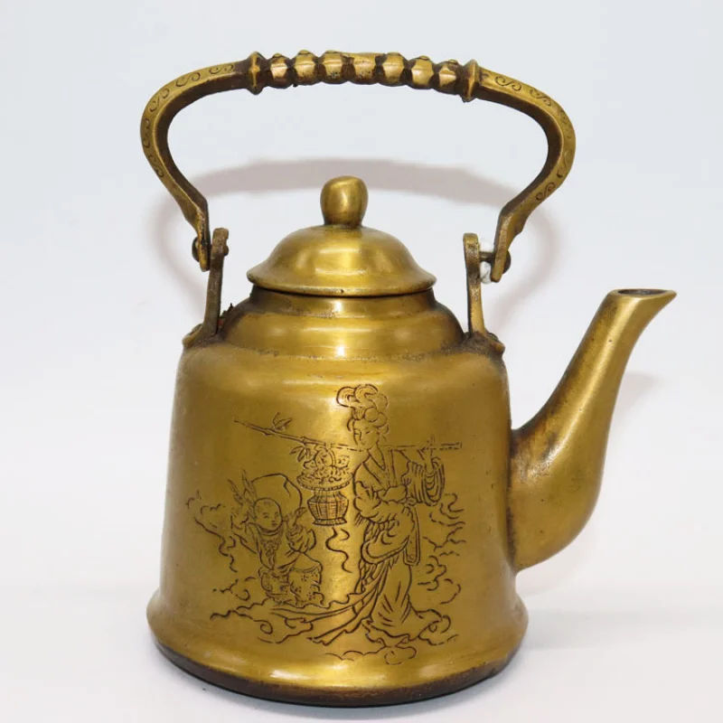 

Qianlong style kung fu tea set handle Lady copper teapot ornament metal craft
