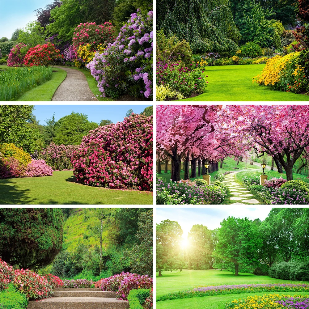 Spring Nature Landscape Garden Park Backdrops for Photographers Trees Flowers Grassland Decor Newborn Portrait Photo Background