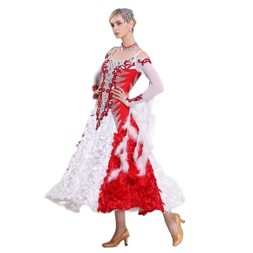 Vestidos De Noite Standard Ballroom Dresses Women Lycra Long Sleeve Waltz Dancing Costume Adult Competition Dance Dress