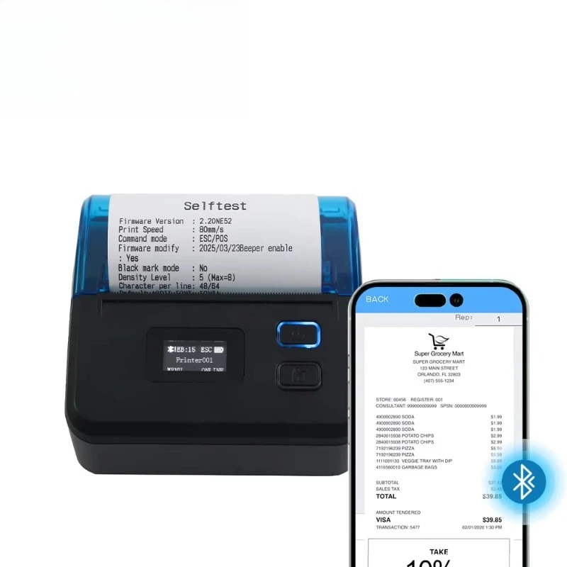 Portable Wireless Receipt Printer for Small Business Mini Inkless 80mm Thermal Printer